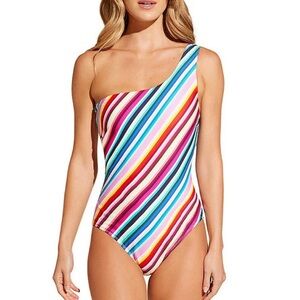 NWT Stylest Sz XL Sculpting One Shoulder Striped One Piece Swimsuit